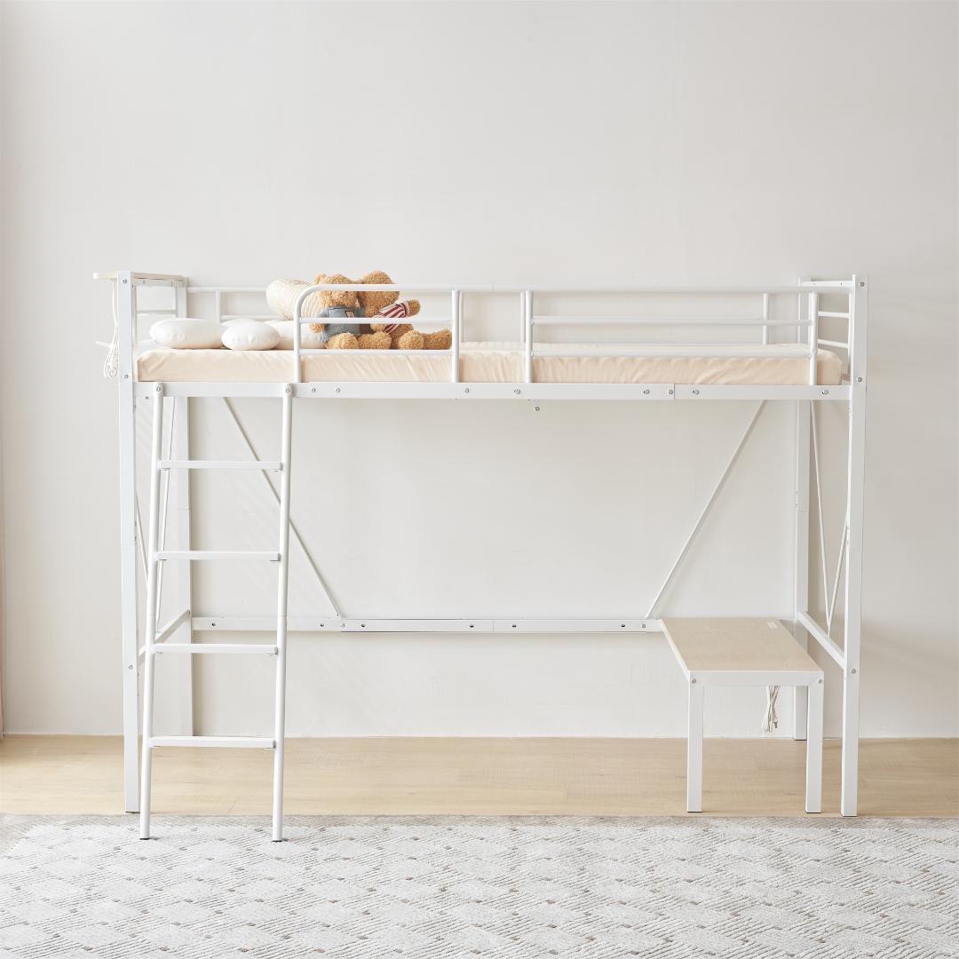 人気再入荷！ロフトベッド（S）コンセント・ローデスク付き耐荷重150kgホワイト