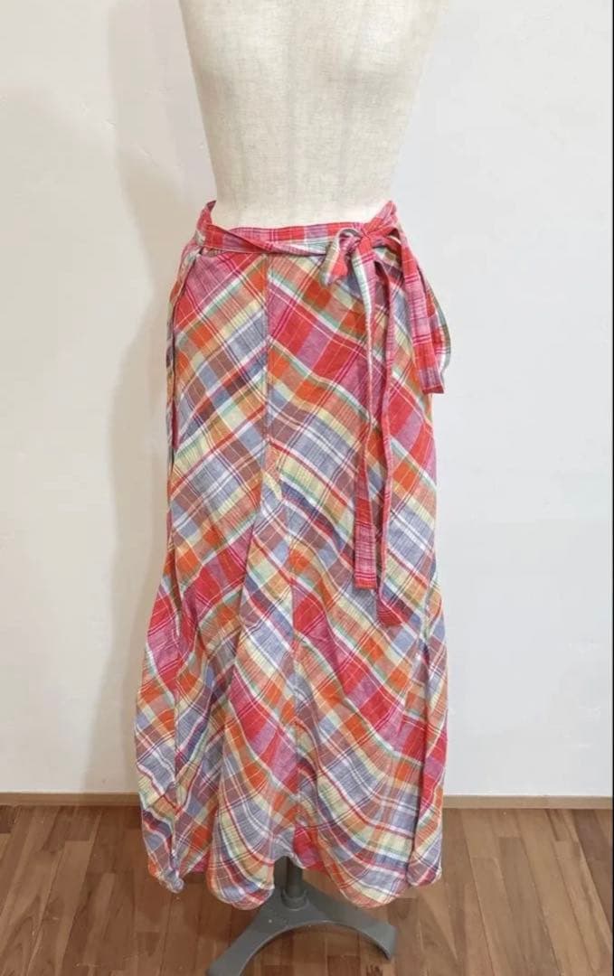 2024ss ラルフローレン　チェックリネンラップスカート