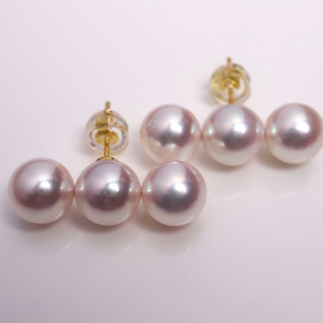 高グレード あこや真珠 ピアス あこやパール ピアス 3連ピアス 3連パール