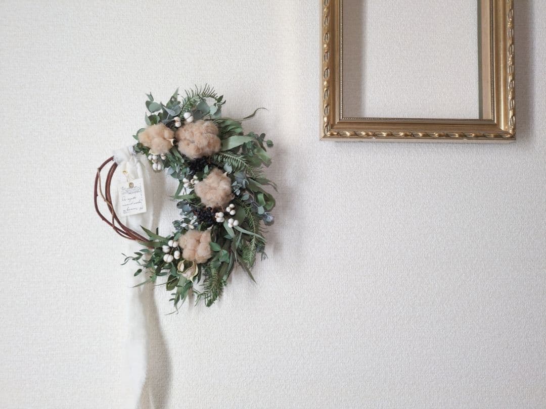 【再販】コットンフラワーとユーカリのハーフリース ミルクティーブラウン