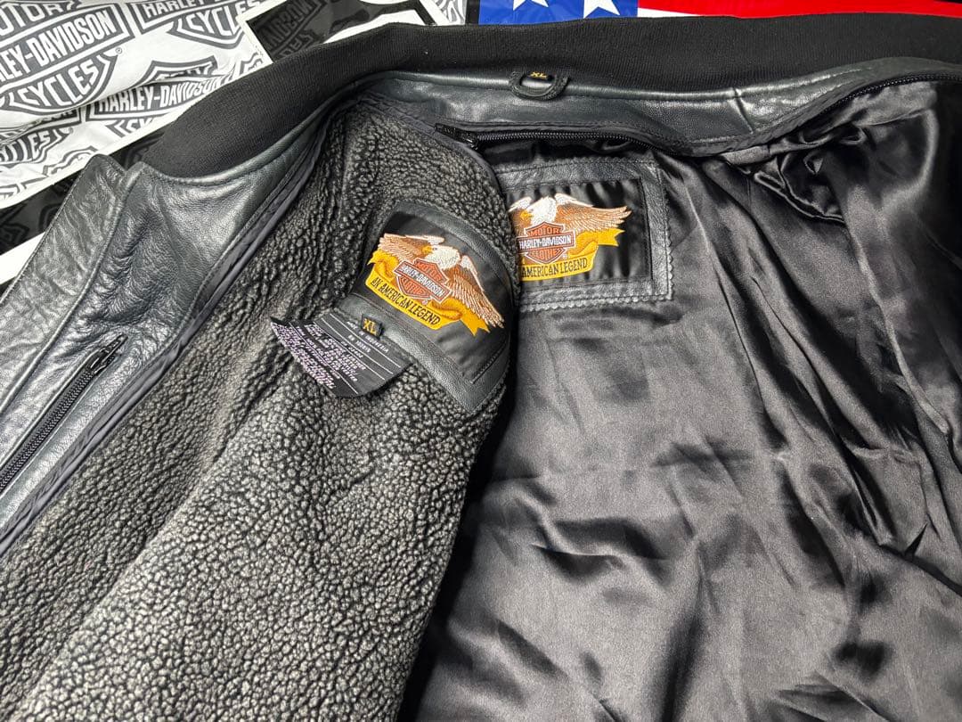 ハーレーダビッドソン 前後革刺繍ロゴ⭐️レアなラム本革製ジャケット脱着ボアライナー