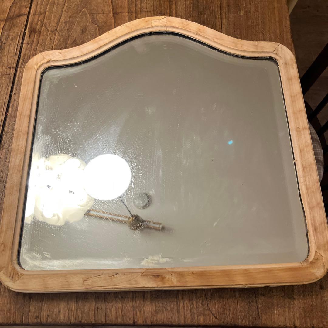 アンティーク剥離アーチ型木製壁掛け鏡