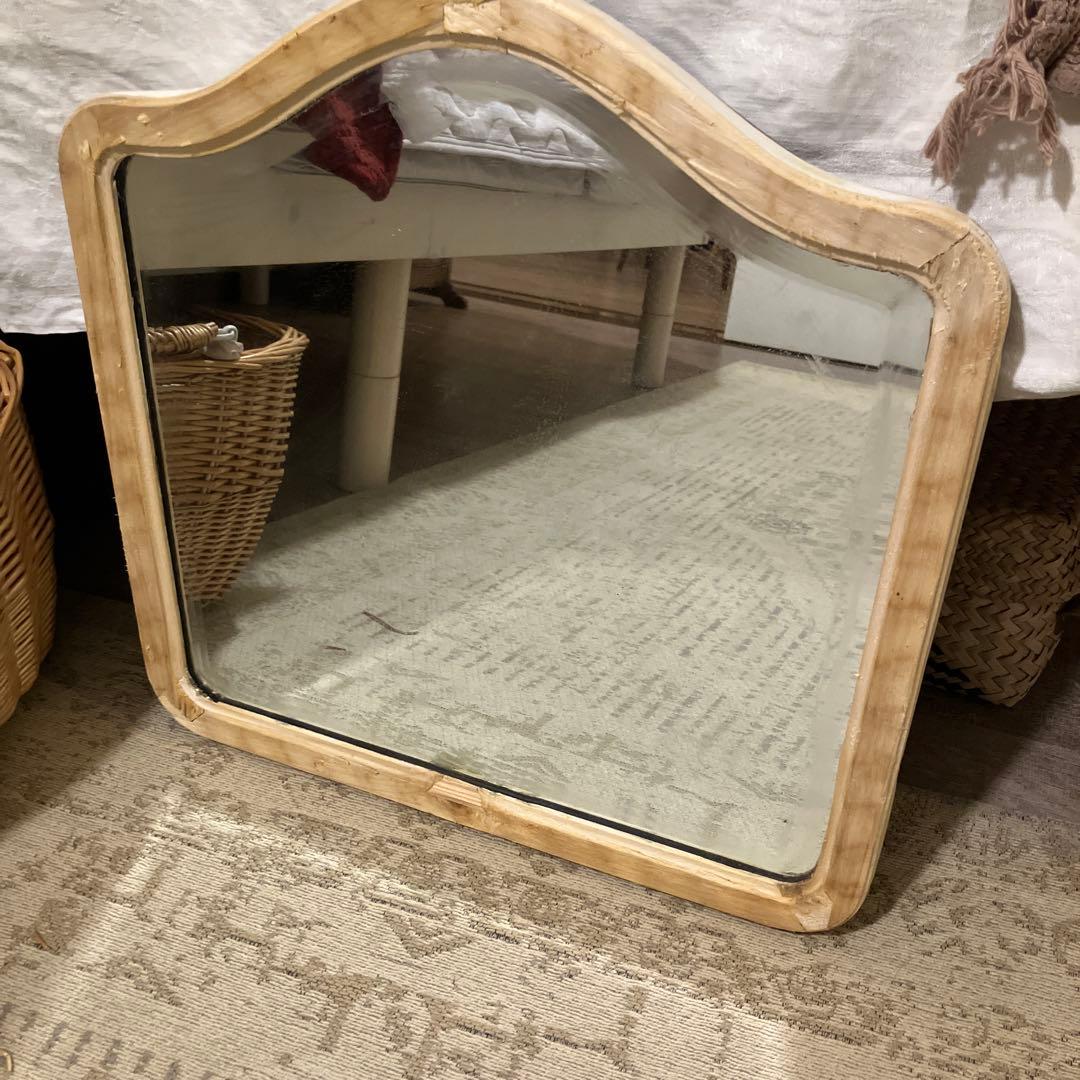 アンティーク剥離アーチ型木製壁掛け鏡