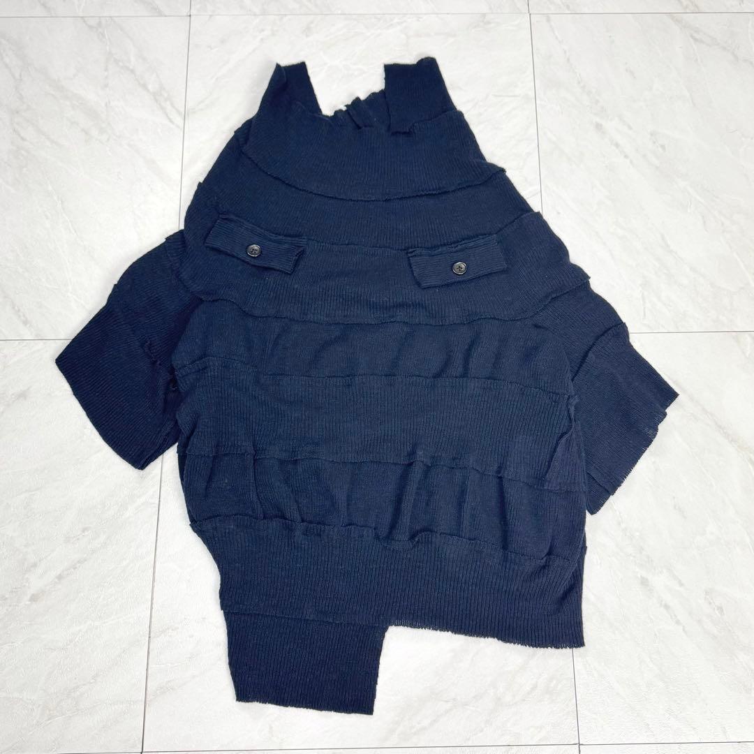 美品 y's ワイズ ヨウジヤマモト 変形 アシンメトリー ニット ネイビー 2