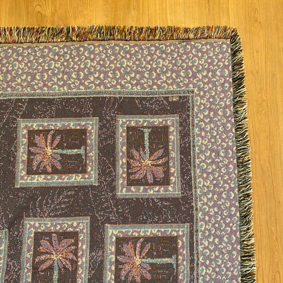 90s USA製　ヴィンテージ　ウブランラグ　両面配色　ヤシの木　アクリル