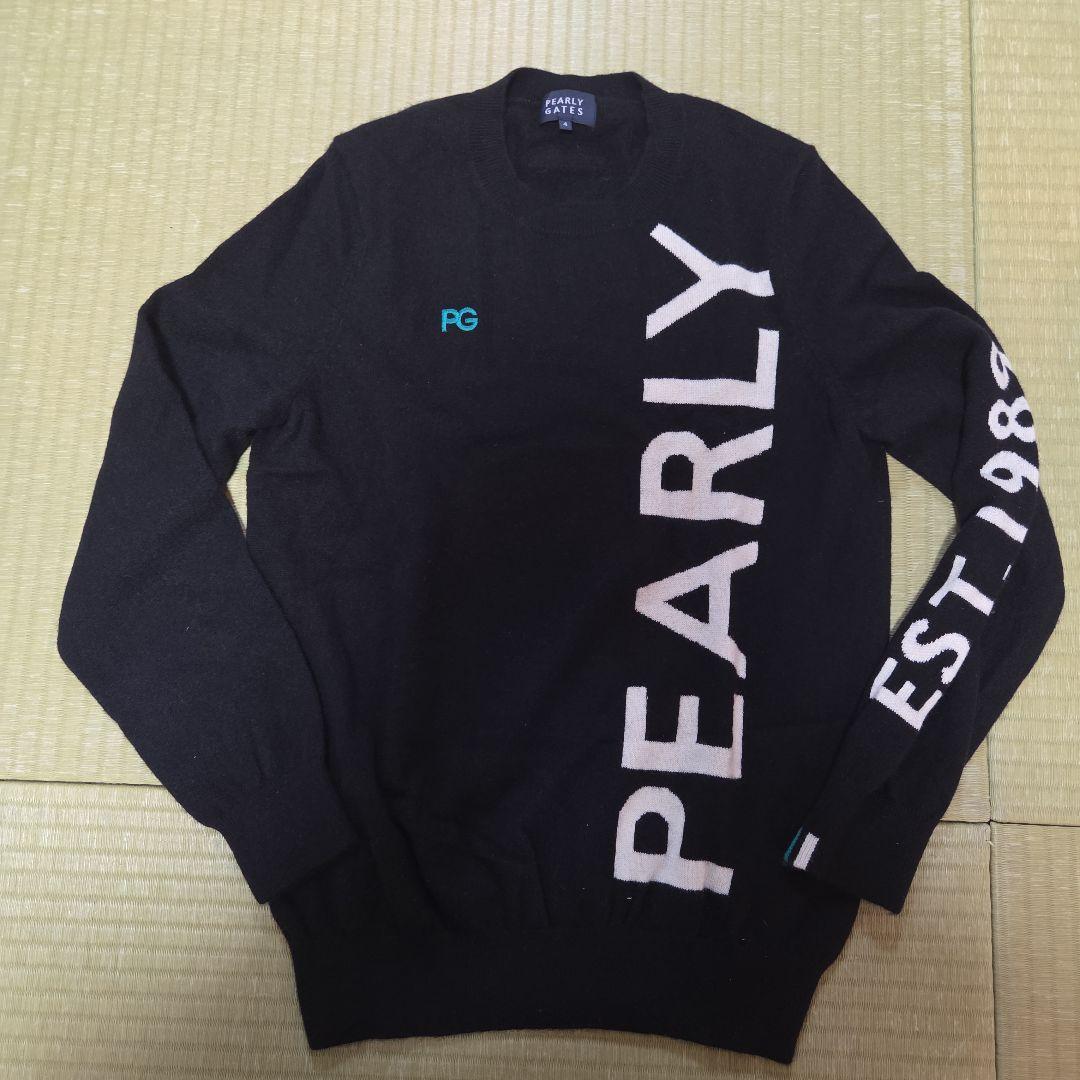 PEARLY GATES カシミア100 長袖ニット サイズ4 黒 ロゴ