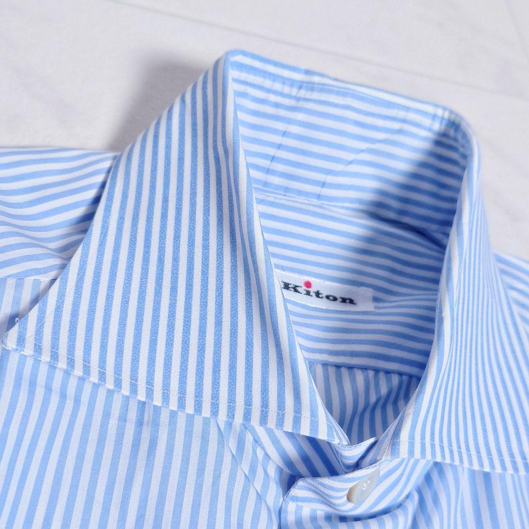 美品✨Kiton イタリア製 水色 ストライプ 長袖 ドレスシャツ 高級