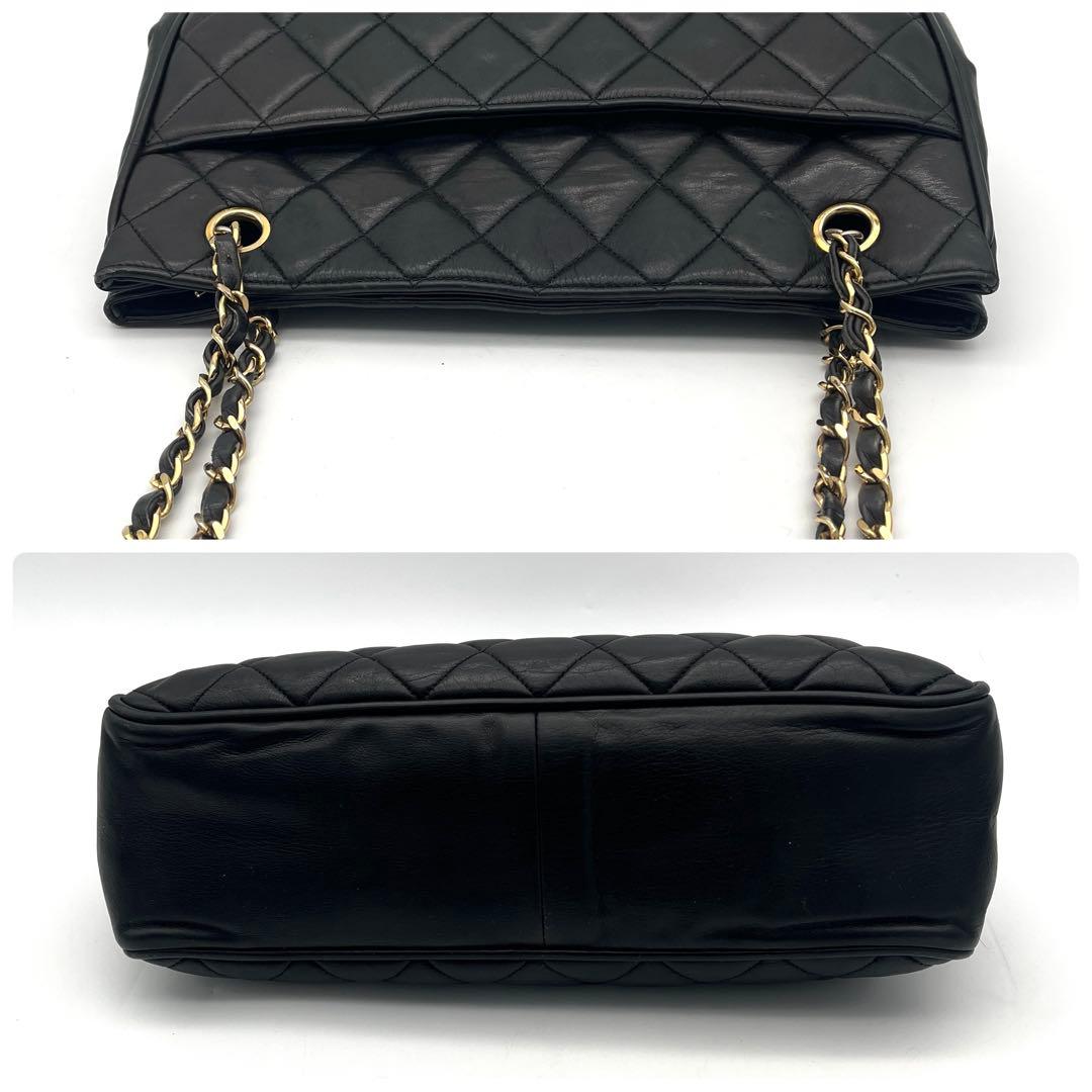 シャネル　マトラッセ　チェーントートバッグ　ラムスキン　ブラック