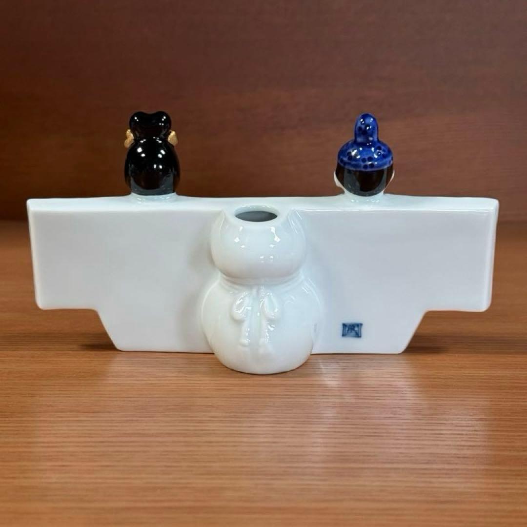 伊万里焼 畑萬陶苑 色絵夫婦雛 花入れ☆