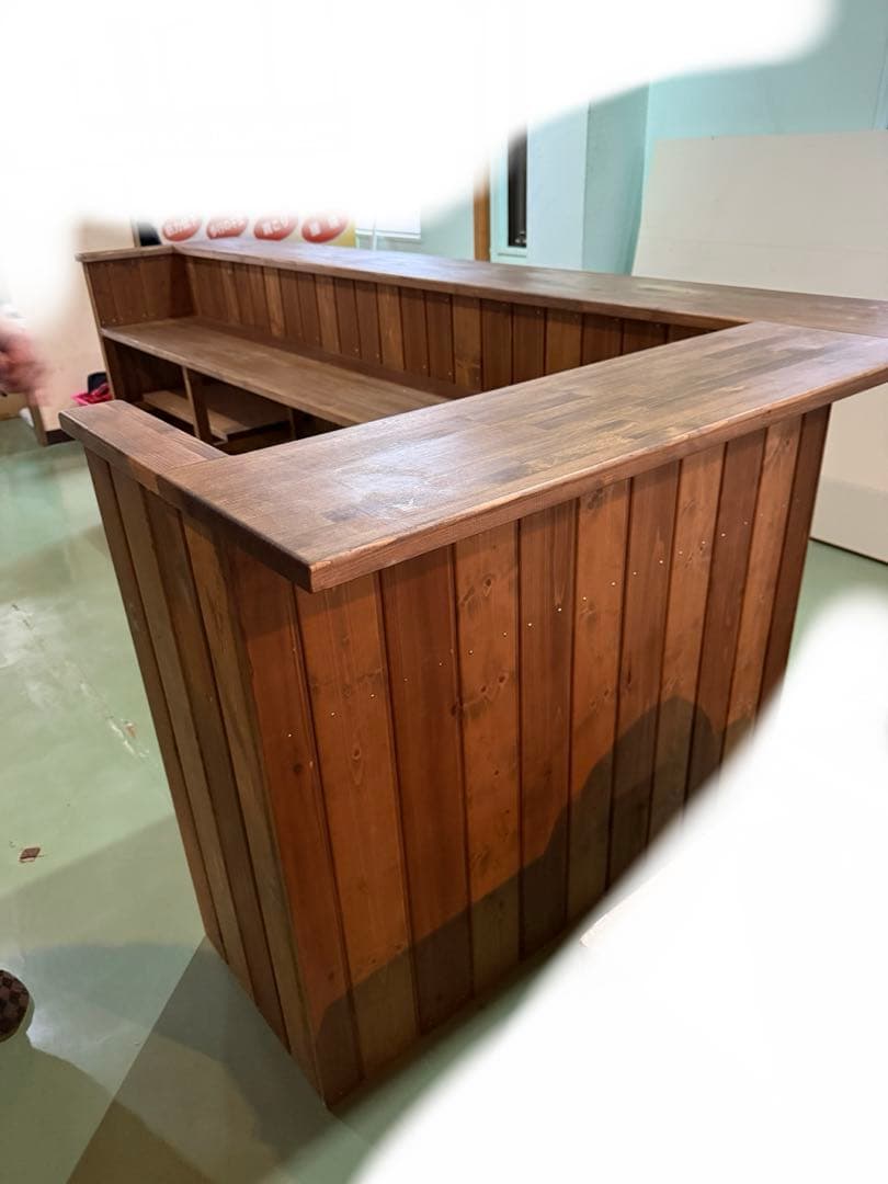 木製L字カウンターテーブル 330cm×133cm×95cm