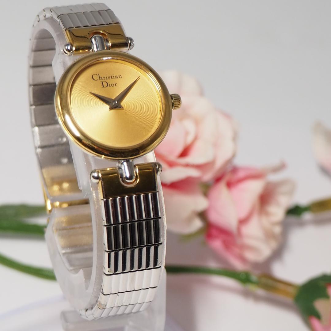 美品 クリスチャンディオール DIOR ゴールド文字盤 腕時計 F751