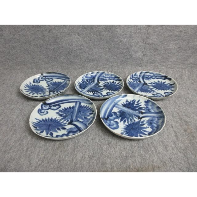 古伊万里染付竹笹に梅図中皿5枚 [B28150]