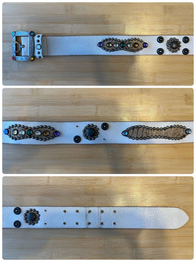 HTC⭐️ピーナッツオーバーレイベルト⭐️ホワイト⭐️マルチカラーストーン⭐️95/38