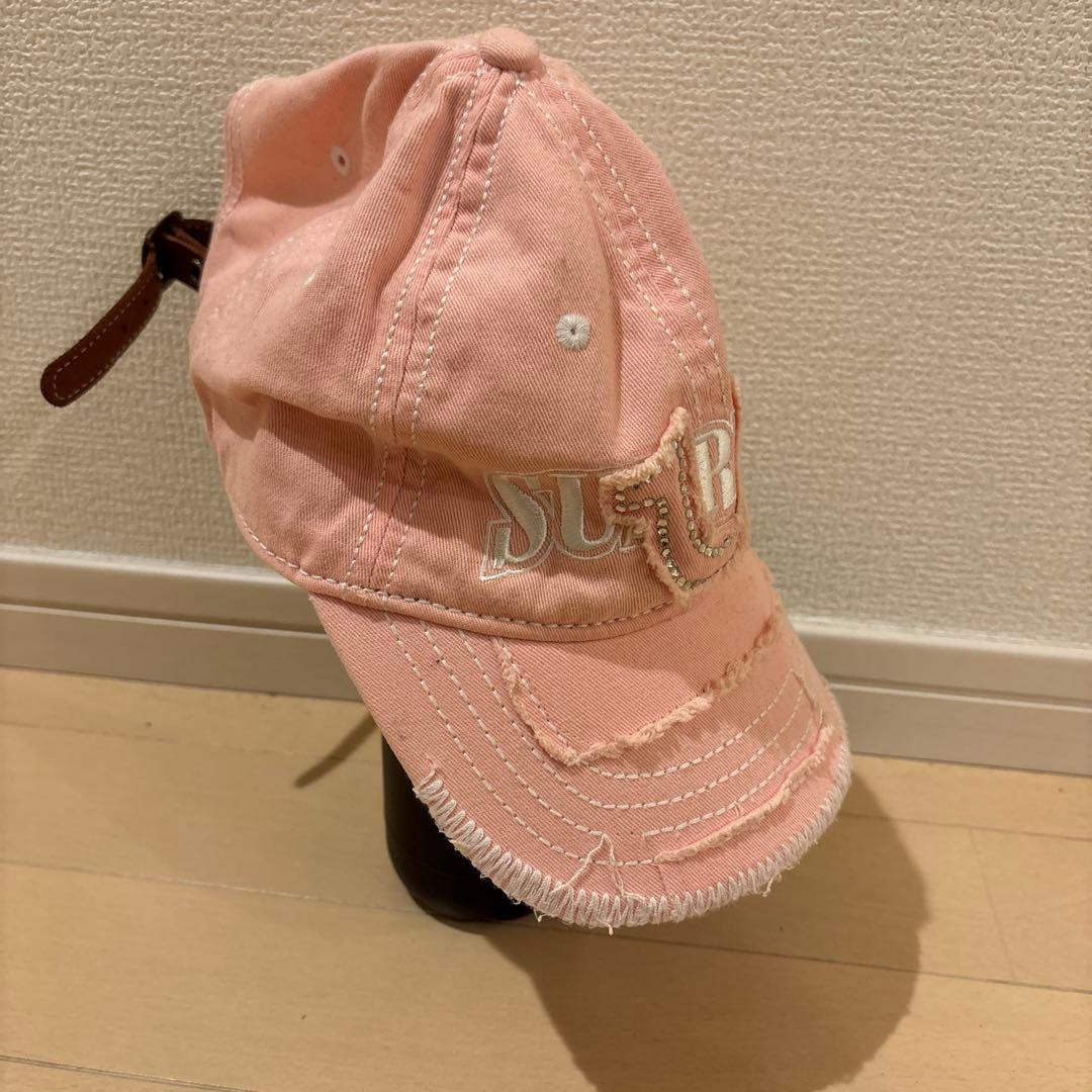 SUPREME ピンク 刺繍ロゴ キャップ