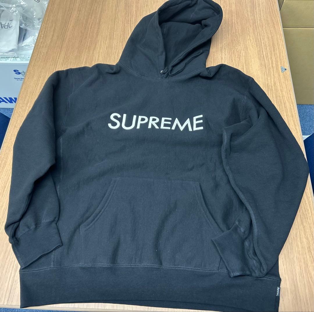 ジョー17Supreme フード パーカー 刺繍ロゴ 黒 XXL