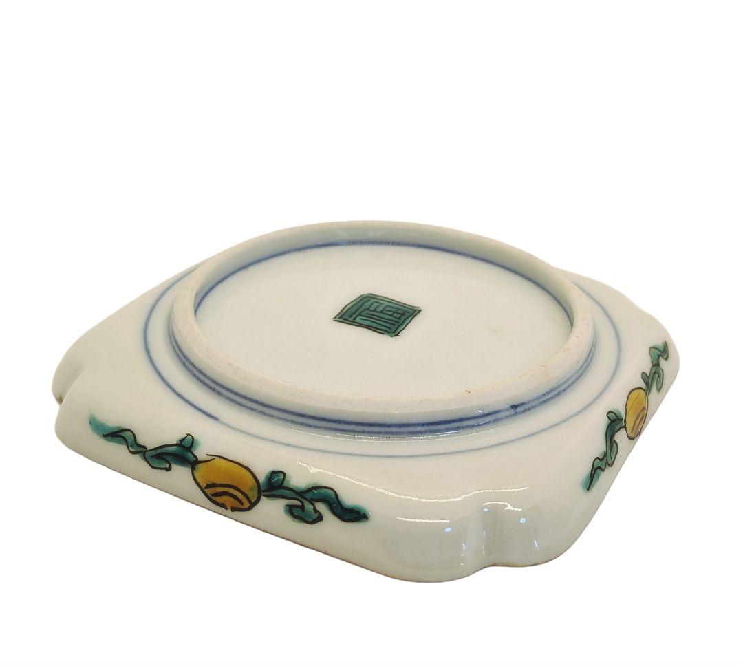 美品　九谷焼 ツバメの絵皿 5枚セット 角皿　角福 松寿堂造 竹林に燕図　色絵