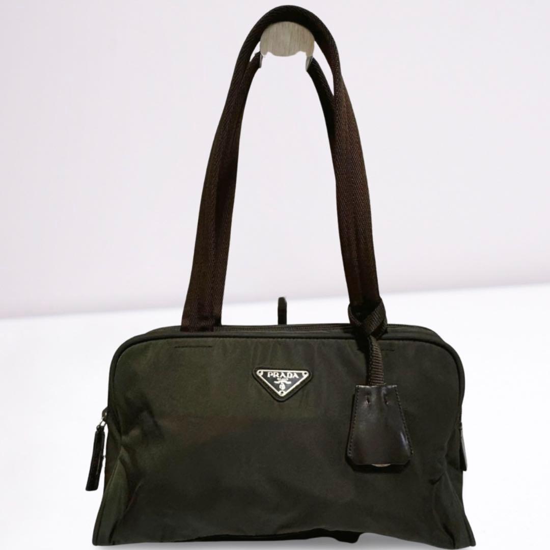 【美品・正規品】プラダ PRADA ミニボストンバッグ ナイロン カーキ 南京錠