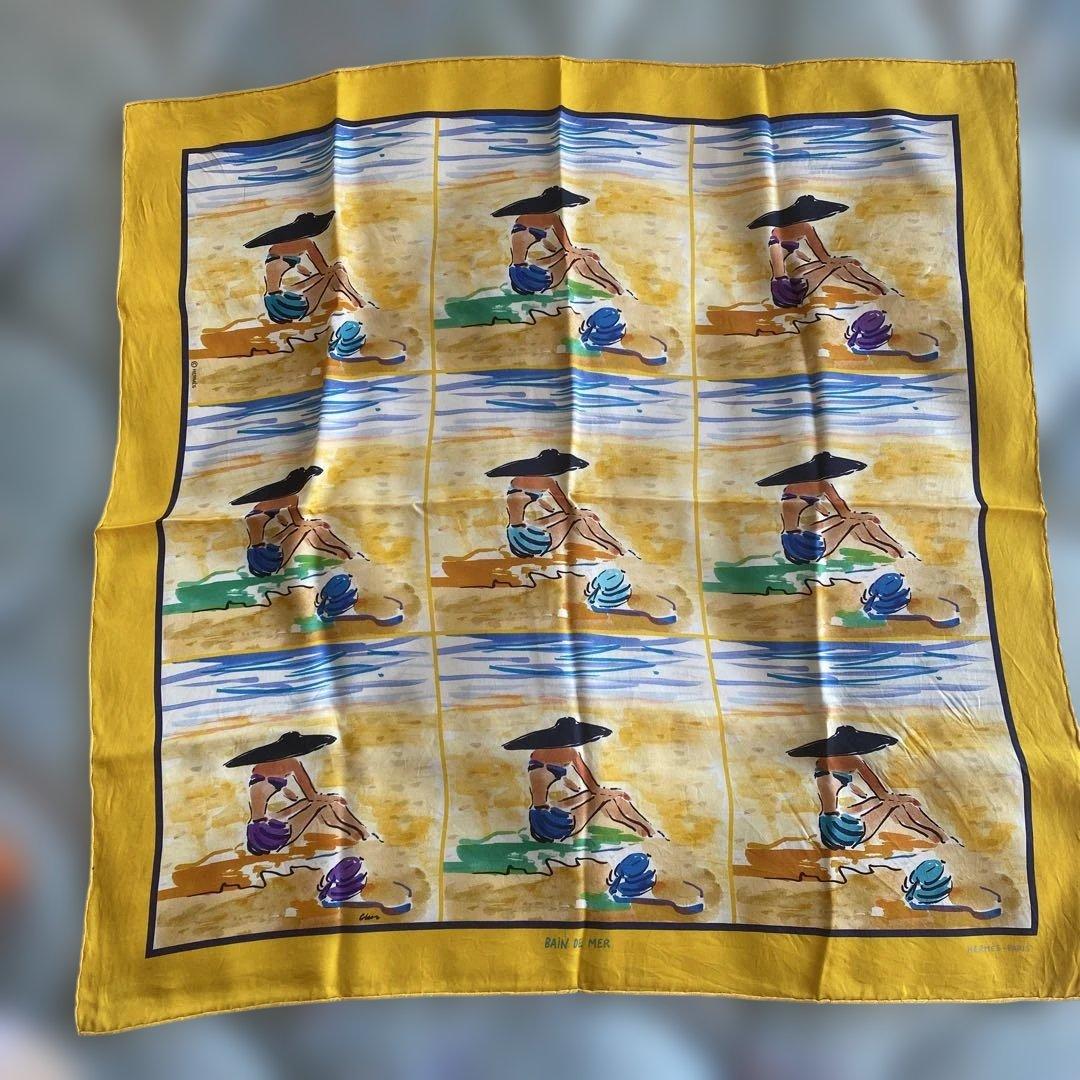 HERMES Bain de Mer シルクスカーフ70
