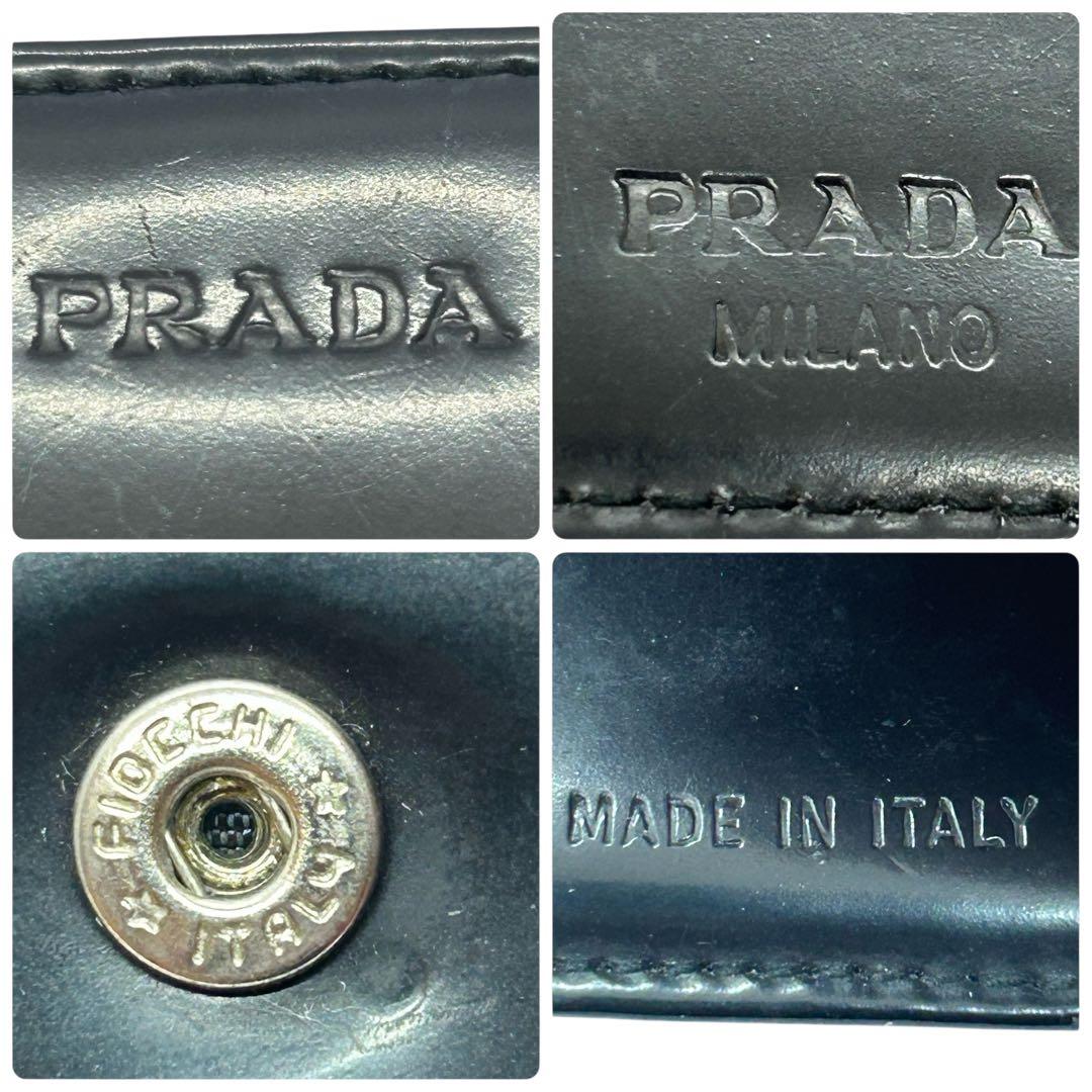 PRADA プラダ エナメル 二つ折り財布 ブラック ロゴ コンパクト