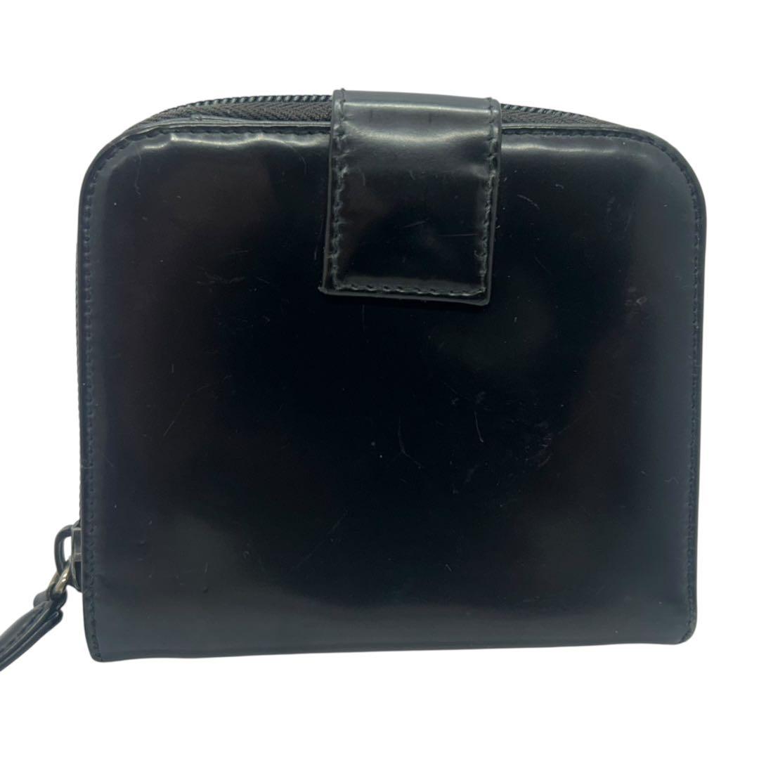 PRADA プラダ エナメル 二つ折り財布 ブラック ロゴ コンパクト