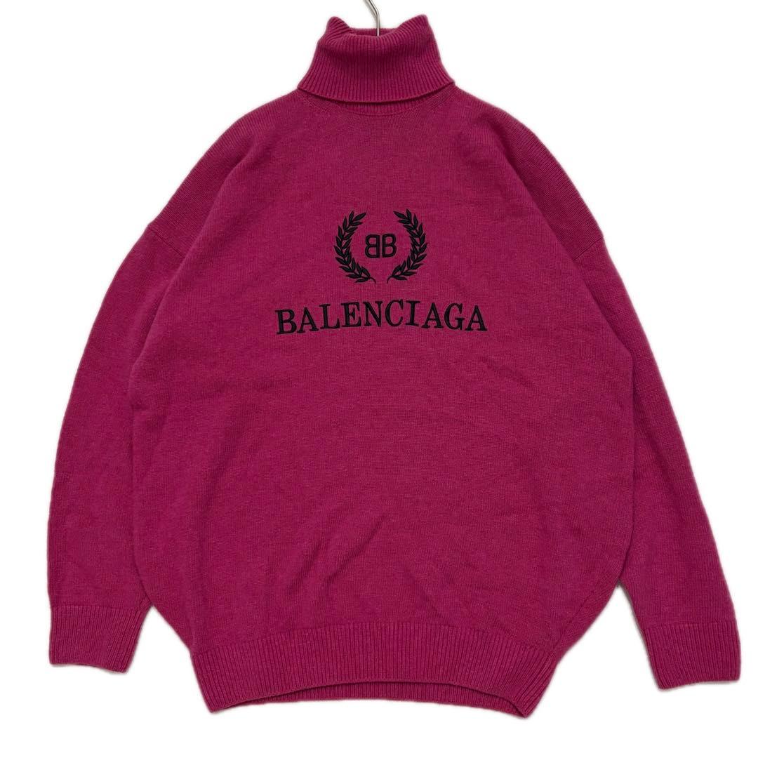 BALENCIAGA バレンシアガ　美品　ピンク　刺繍　ロゴ　ニット　タートル