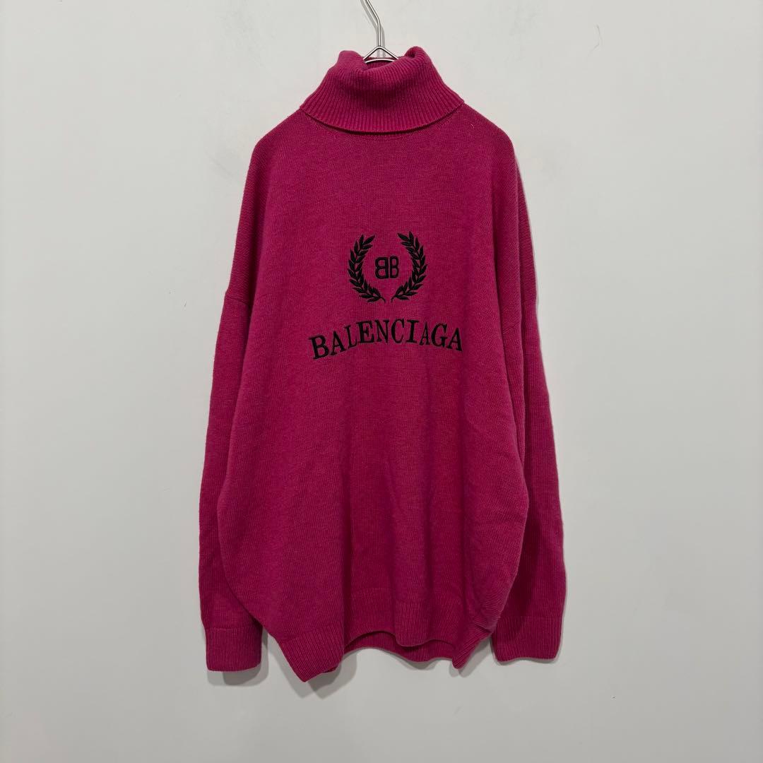 BALENCIAGA バレンシアガ　美品　ピンク　刺繍　ロゴ　ニット　タートル