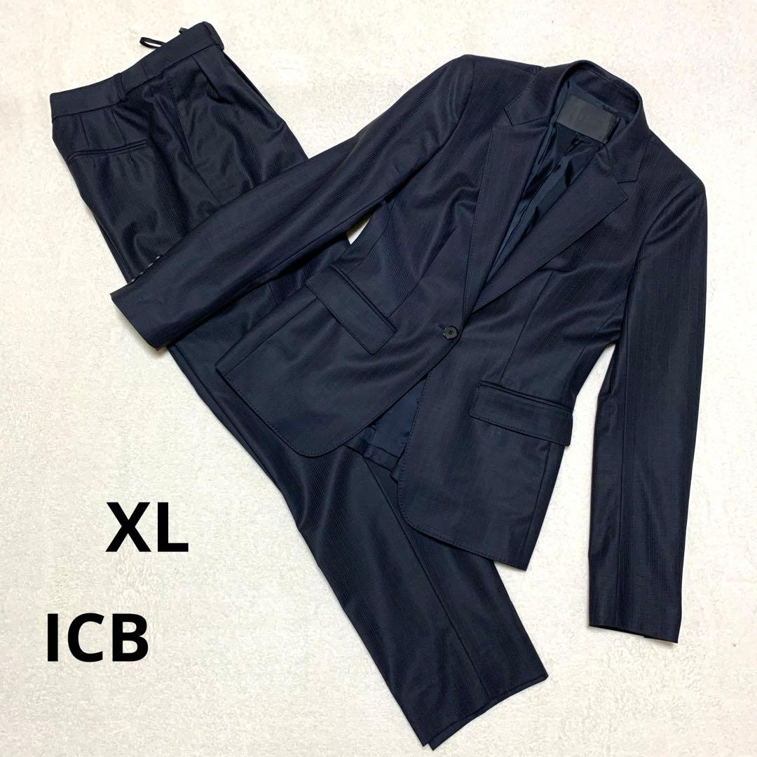 極美品【ICB】パンツスーツ セットアップ　大きいサイズ ストレッチ　ネイビー