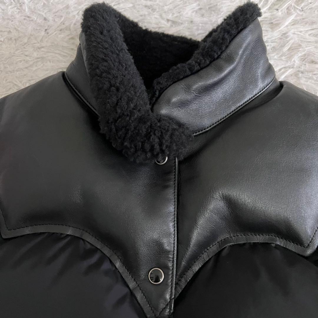 美品✨ロッキーマウンテンフェザーベッド ダウンベスト レザー切替 ボア S相当