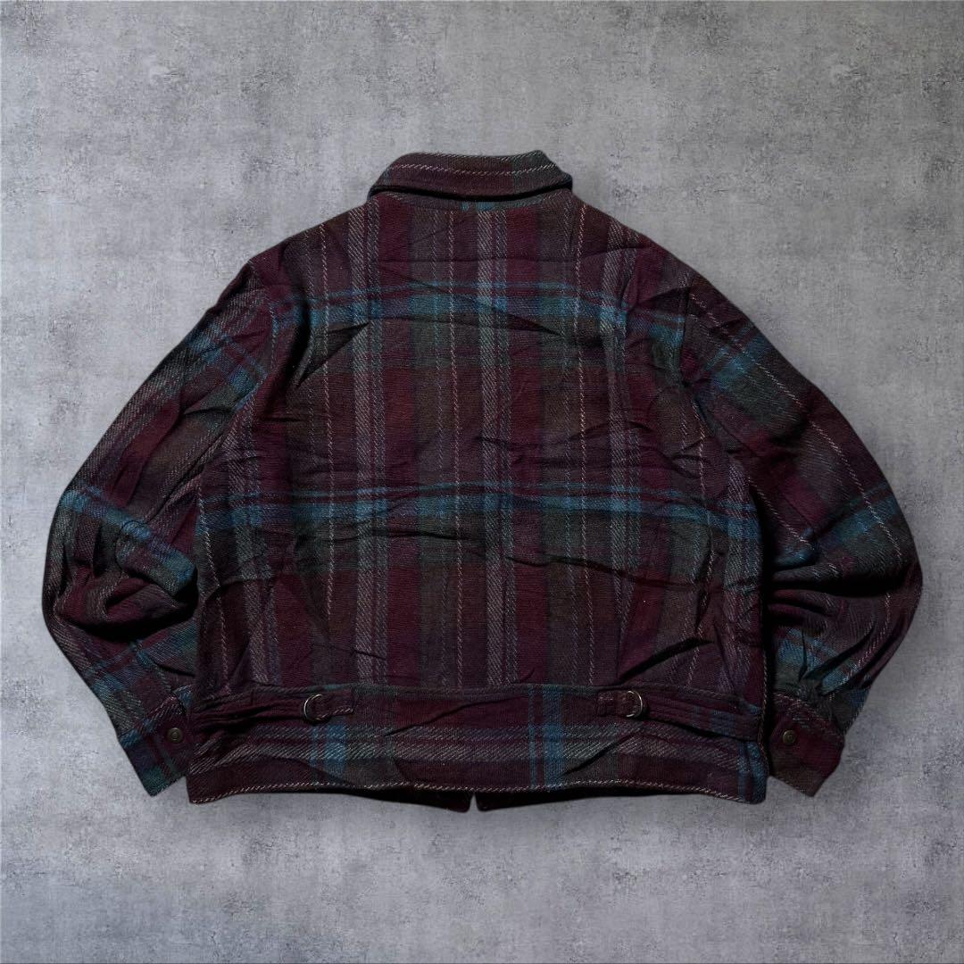 2348 古着90年代FASHION BUGウールハリントンジャケット短丈好配色