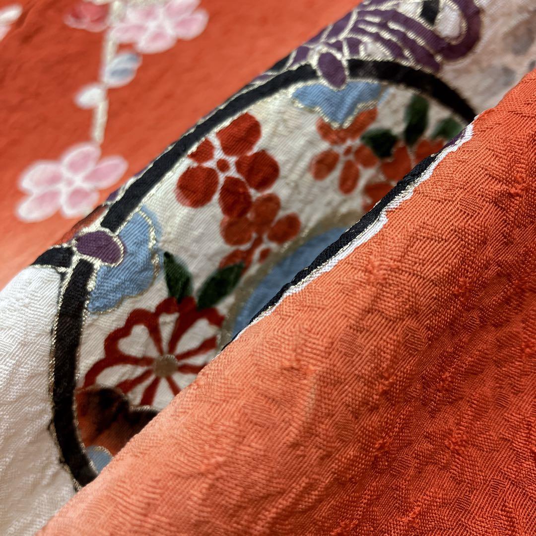 ◎mk-618　七五三　振袖　着物・襦袢・重ね衿　3点セット　絹　12-16