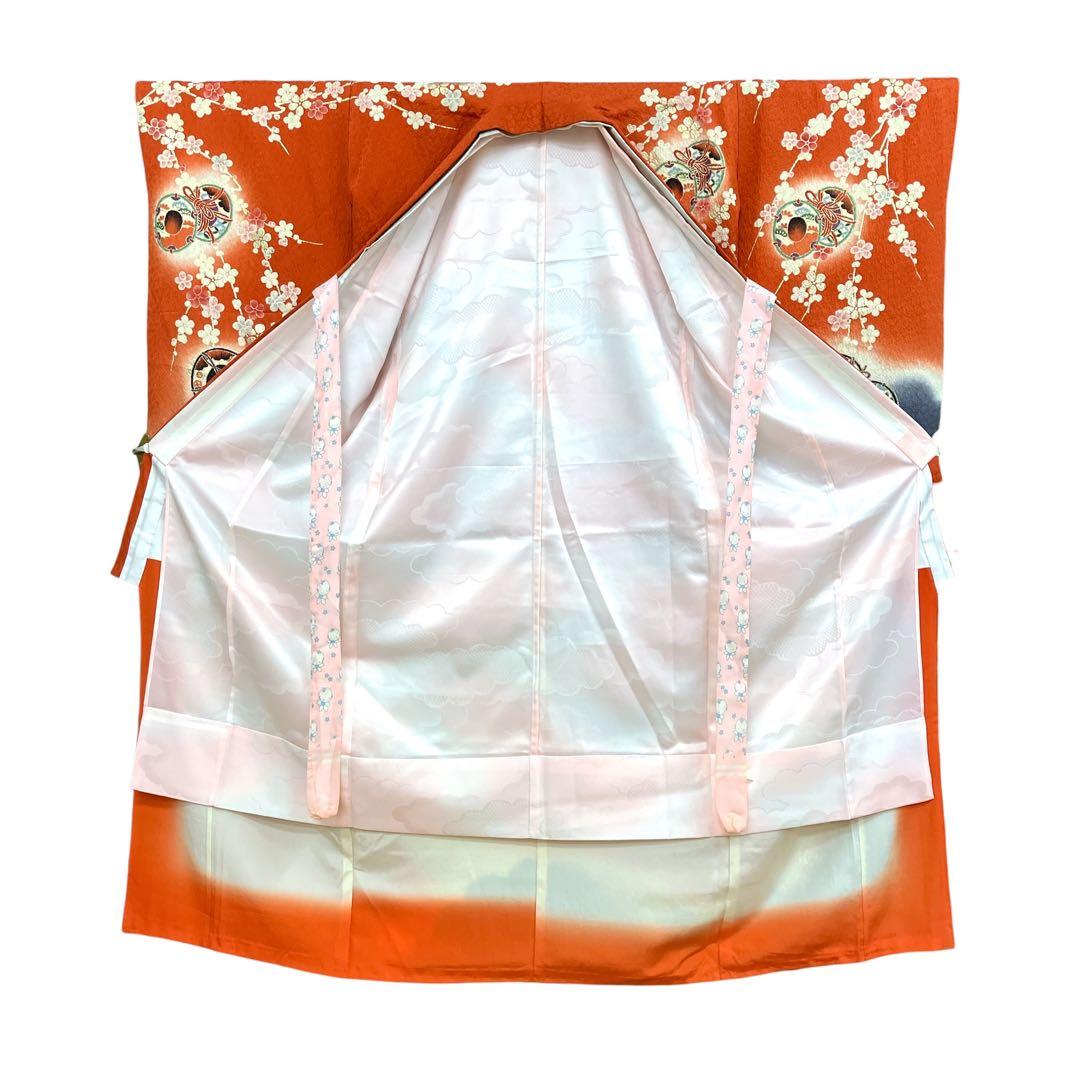 ◎mk-618　七五三　振袖　着物・襦袢・重ね衿　3点セット　絹　12-16