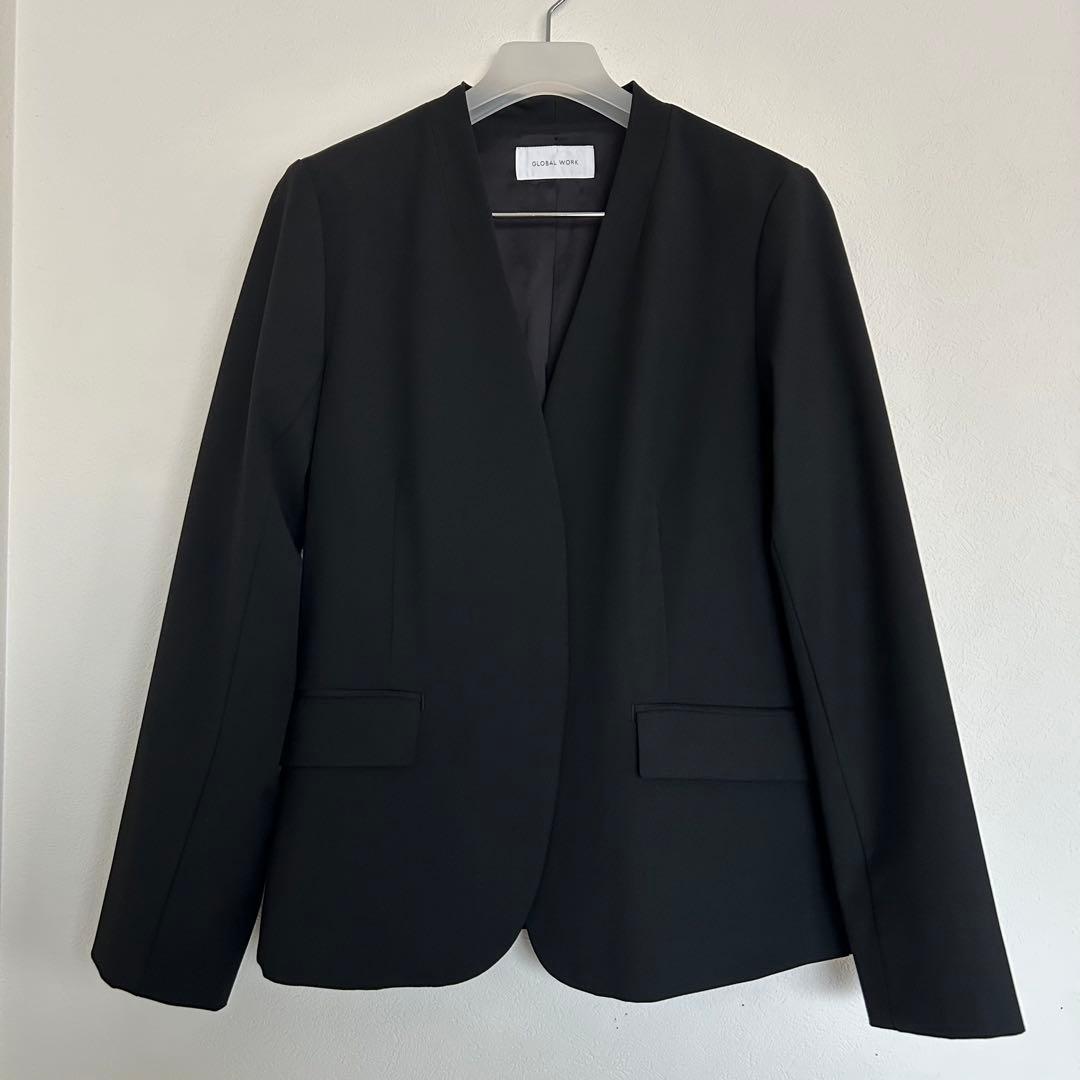 グローバルワーク セットアップ フォーマルスーツ ノーカラー ブラック