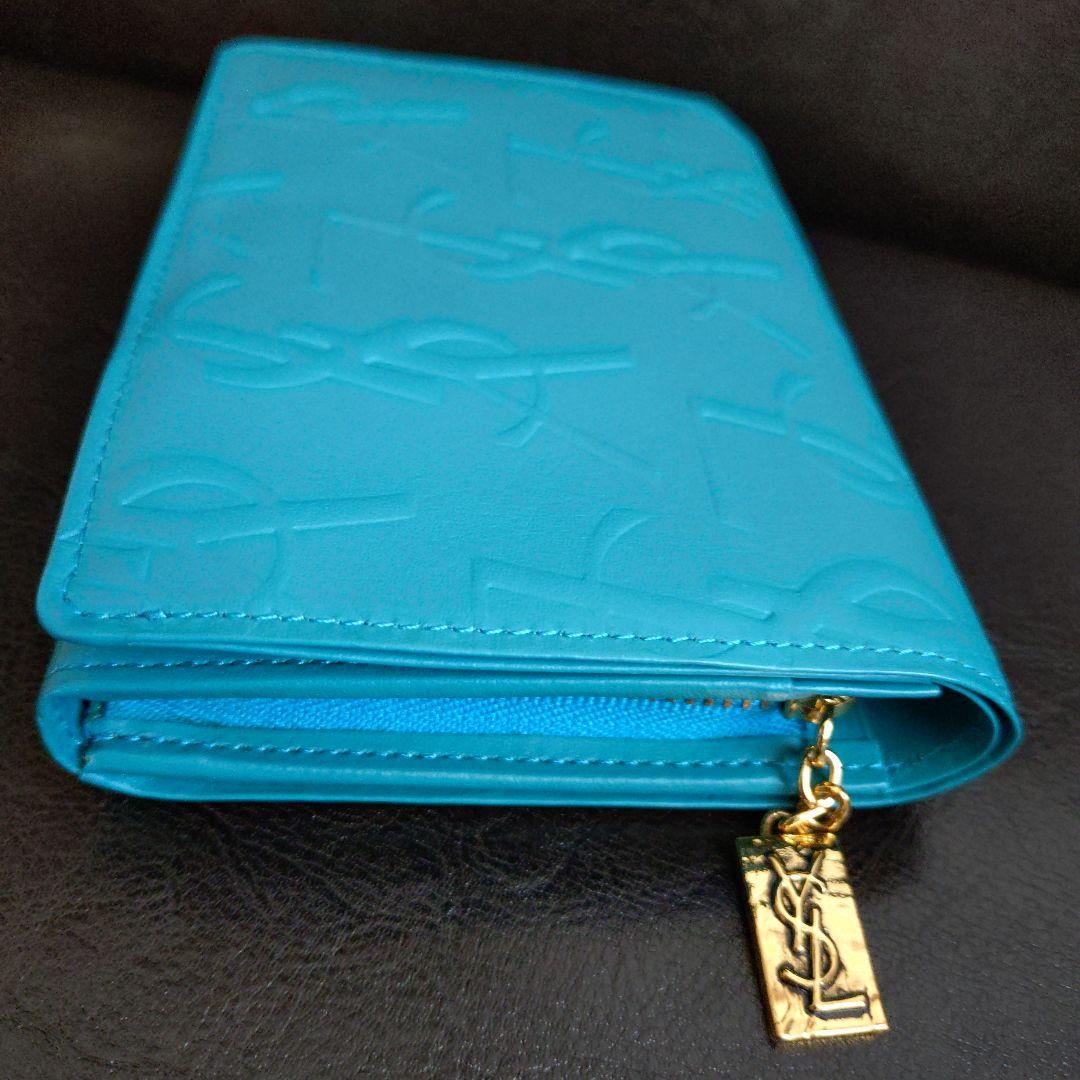 【未使用】YSLイヴ・サンローラン ターコイズ 二つ折り財布