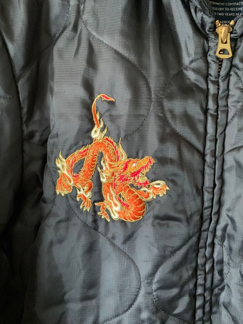 アルファ ジャケット スカジャン　キルティング　刺繍　龍　福 黒 M