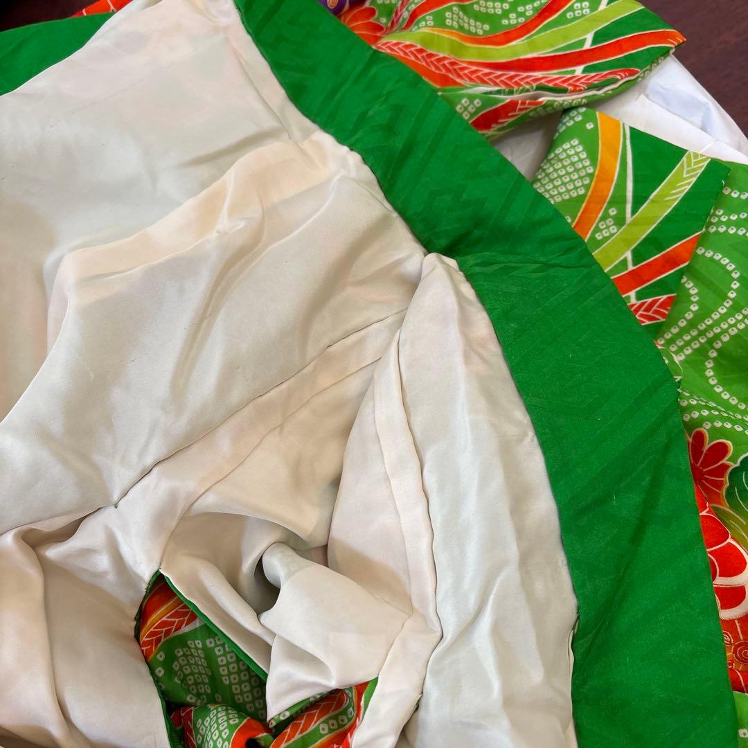 正絹　七五三用 花柄 緑色着物