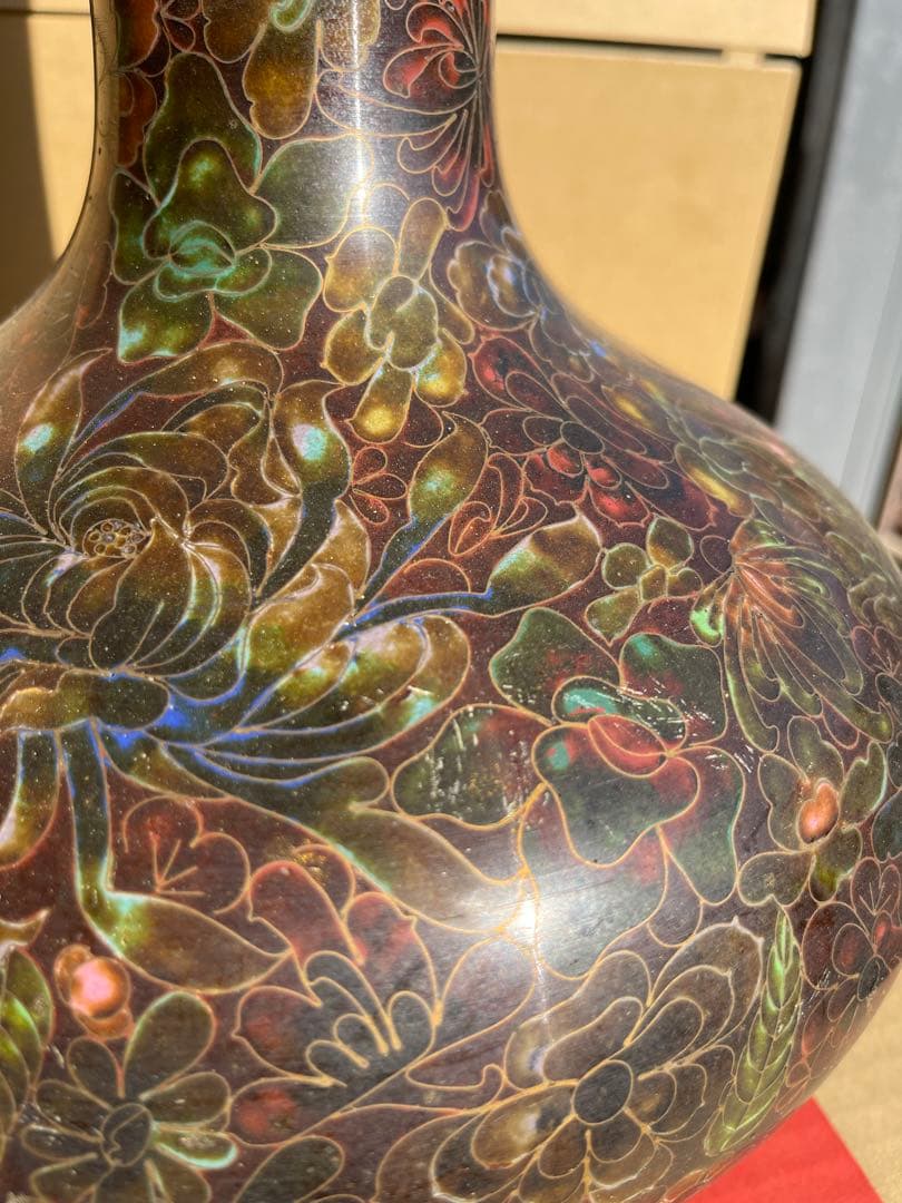 中国清時代 琺瑯彩　金属銅製花瓶 約40cm