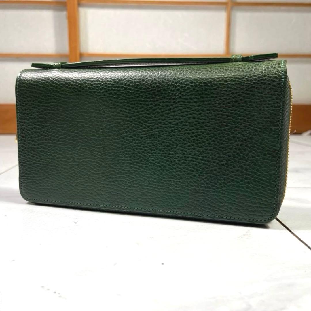 極美品 KUBERA 9981 長財布 オーガナイザー ラウンドジップ グリーン