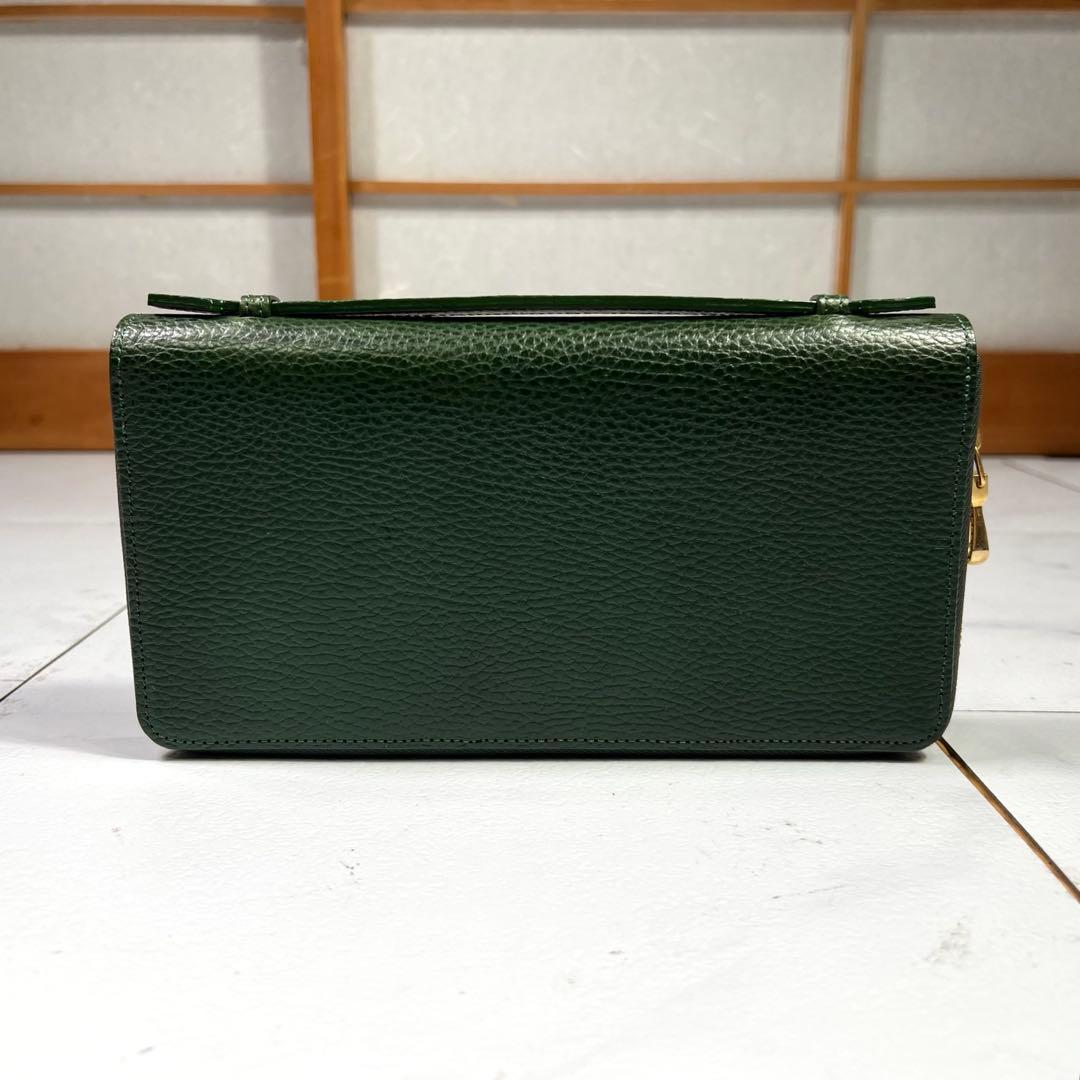 極美品 KUBERA 9981 長財布 オーガナイザー ラウンドジップ グリーン