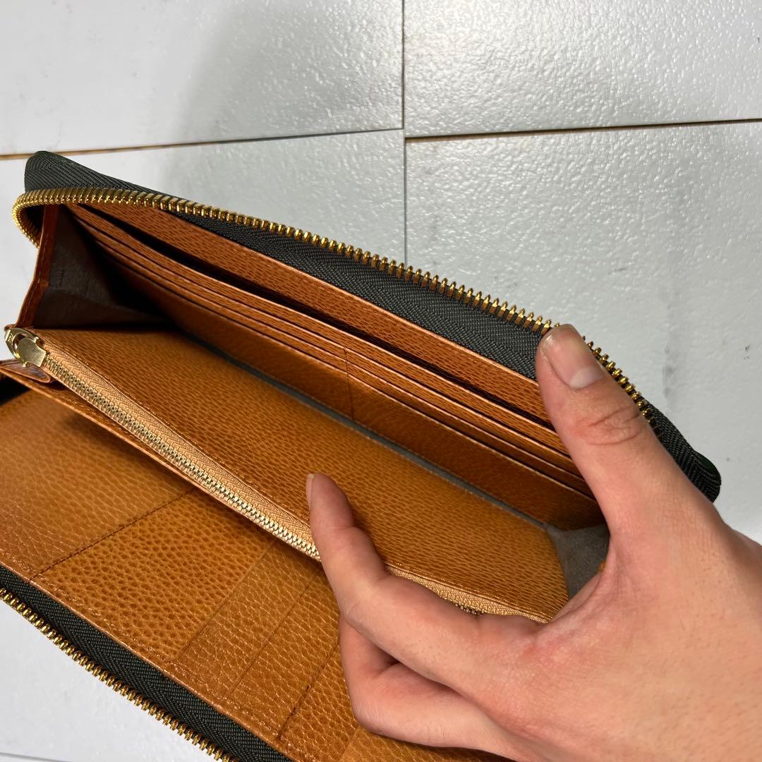 極美品 KUBERA 9981 長財布 オーガナイザー ラウンドジップ グリーン