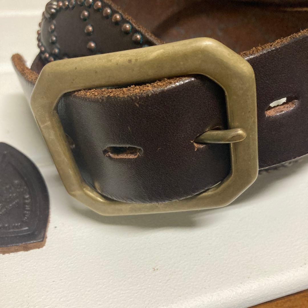 ミ*コ様 1度着用のみ　HTC スタッズベルト　ブラウン　シェル　34