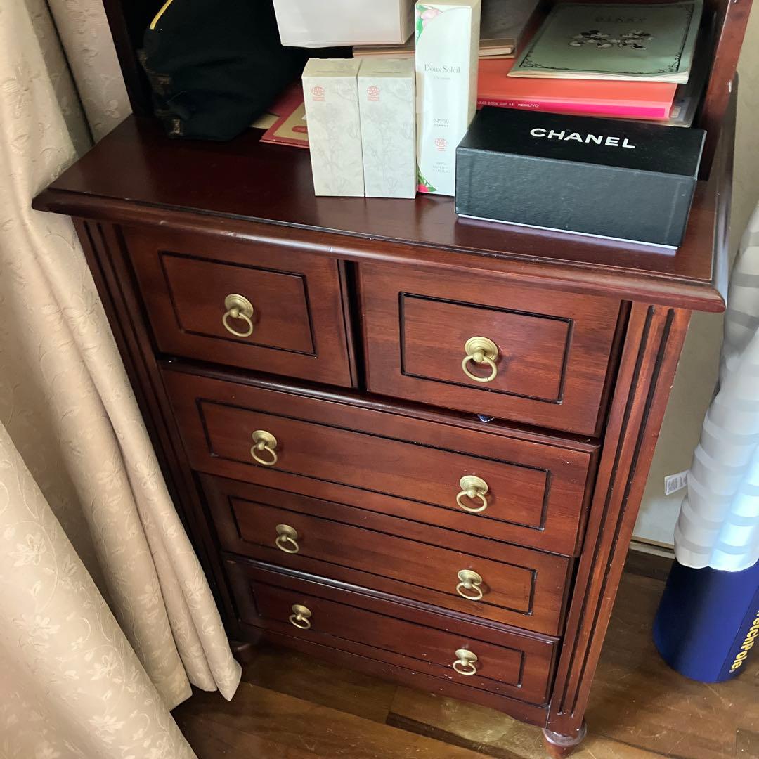 木製ダークブラウンチェスト 5引き出し