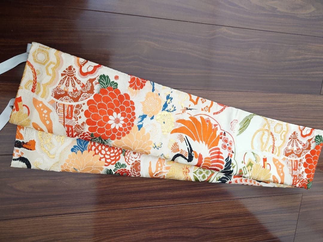 正絹袋帯からの作り帯　文庫結び　アンティーク　七五三ジュニア帯　鶴