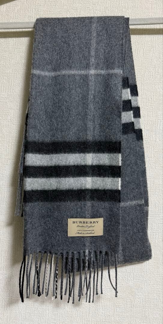 BURBERRY 100%カシミヤ マフラー グレー系
