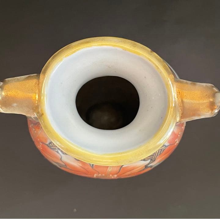 オールドノリタケ　オレンジ百合柄　花瓶