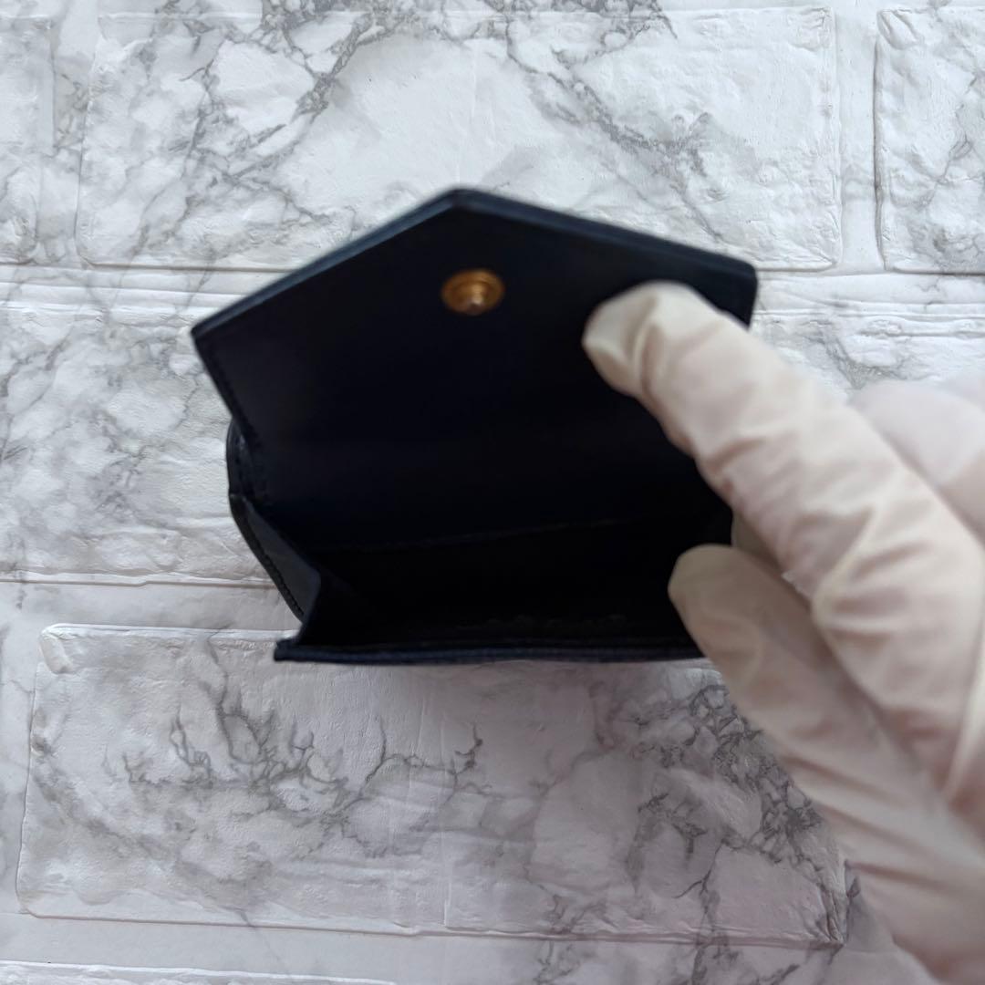 YSL サンローラン ネイビー レザー 三つ折り財布 ゴールドロゴ