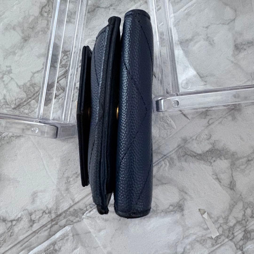 YSL サンローラン ネイビー レザー 三つ折り財布 ゴールドロゴ