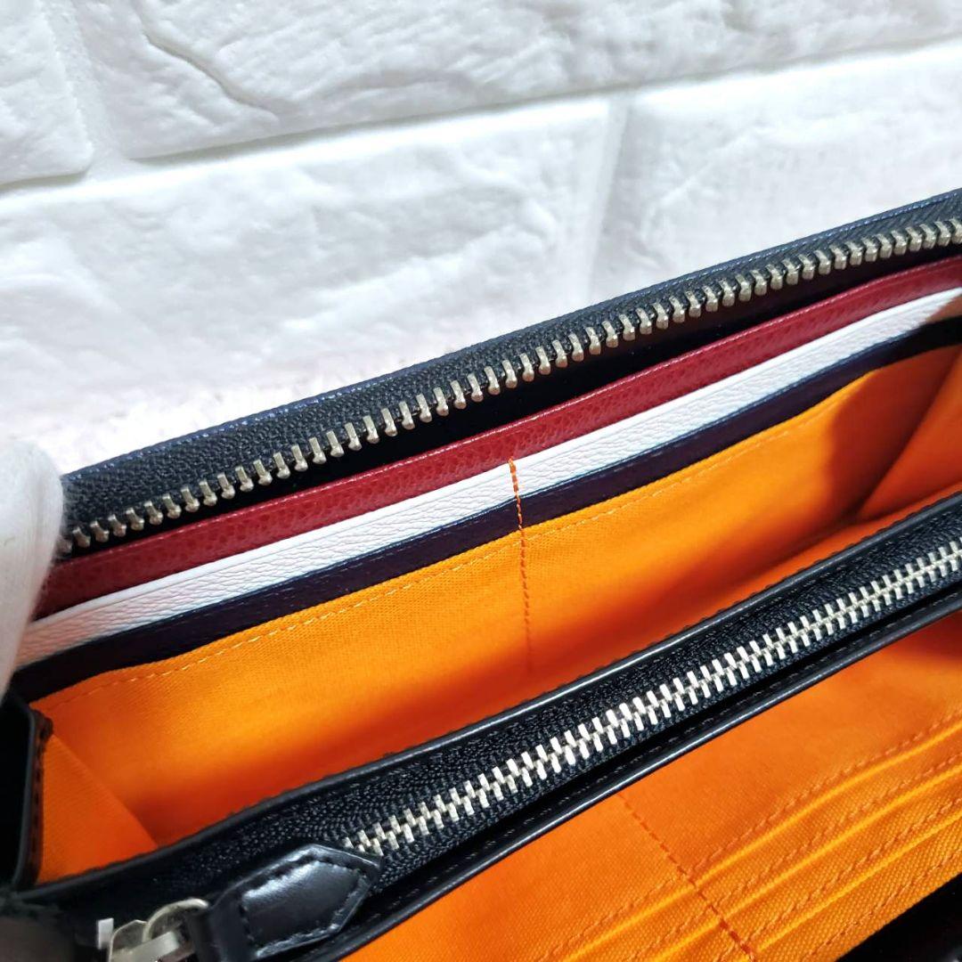 カステルバジャックトリコロール配色ラインロゴラウンドファスナー長財布極美品
