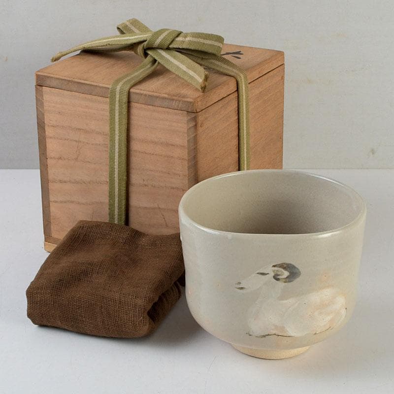 茶道具　萩焼　ひつじ文　茶碗　書付共箱　C　9403