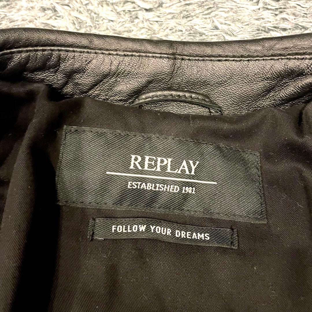 【美品】REPLAY レザージャケット スタッズ ライダース 黒 羊革 伊製