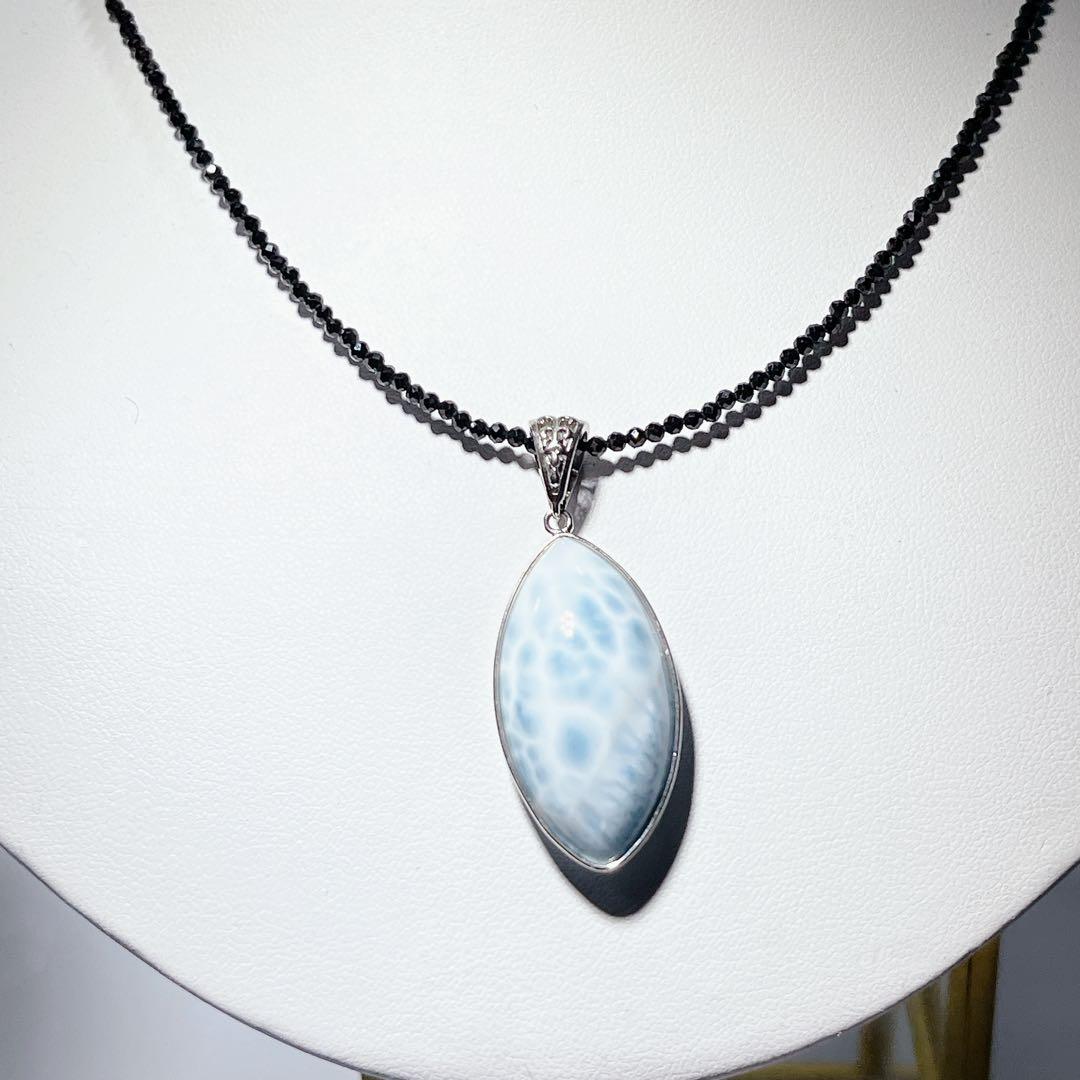 ラリマーペンダントブラックスピネルネックレスNO25-1708